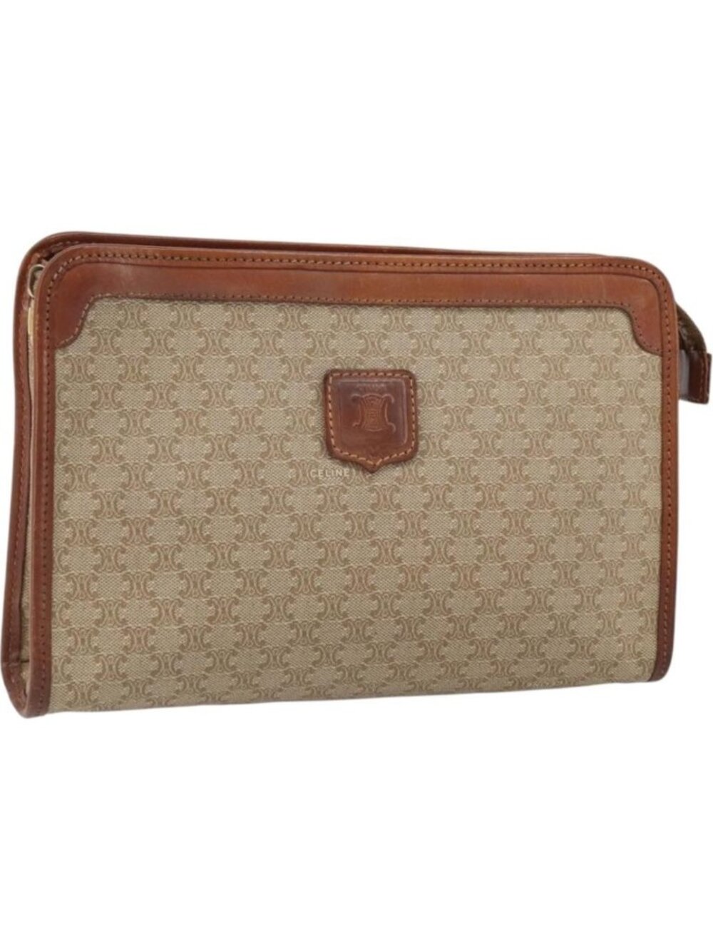 CELINE Macadam Canvas Clutch Bag PVC Beige Gold